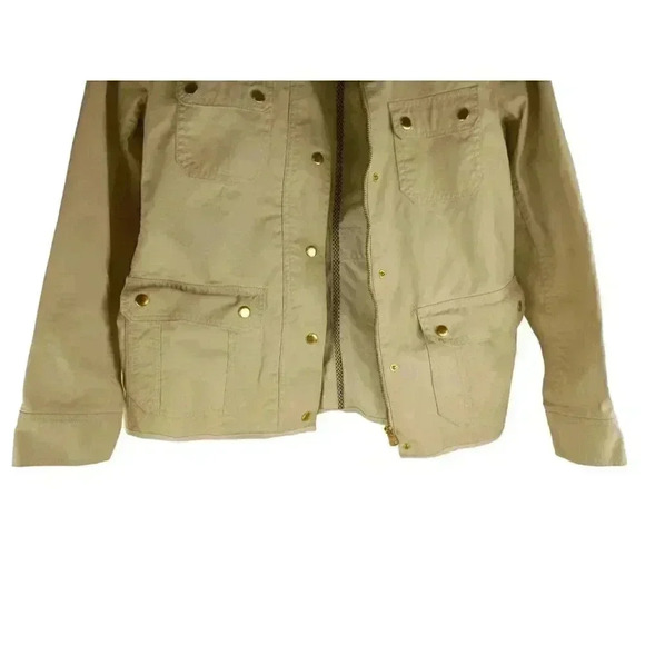J Crew Womens Jacket Beige Full Zip Button Pocket Cotton Twill Mock Neck Size M - Picture 4 of 15